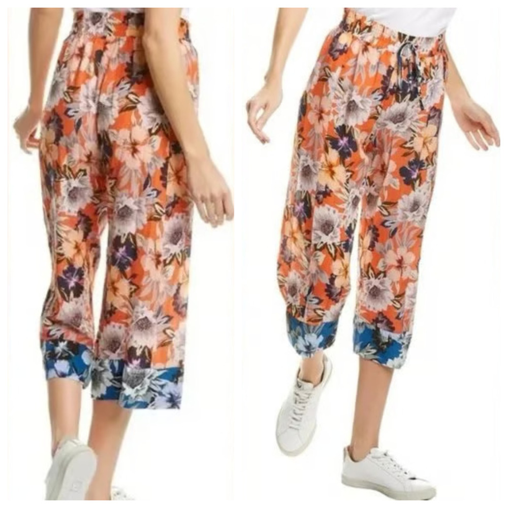 Johnny Was x Jade Silk Wide Leg Poonam Tropical Floral Crop Pants Sheer Size XL - Picture 14 of 14
